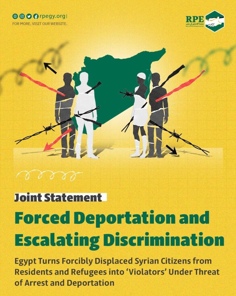 Joint Statement Forced Deportation and Escalating Discrimination Egypt Turns Forcibly Displaced Syrian Citizens from Residents and Refugees into ‘Violators’ Under Threat of Arrest and Deportation