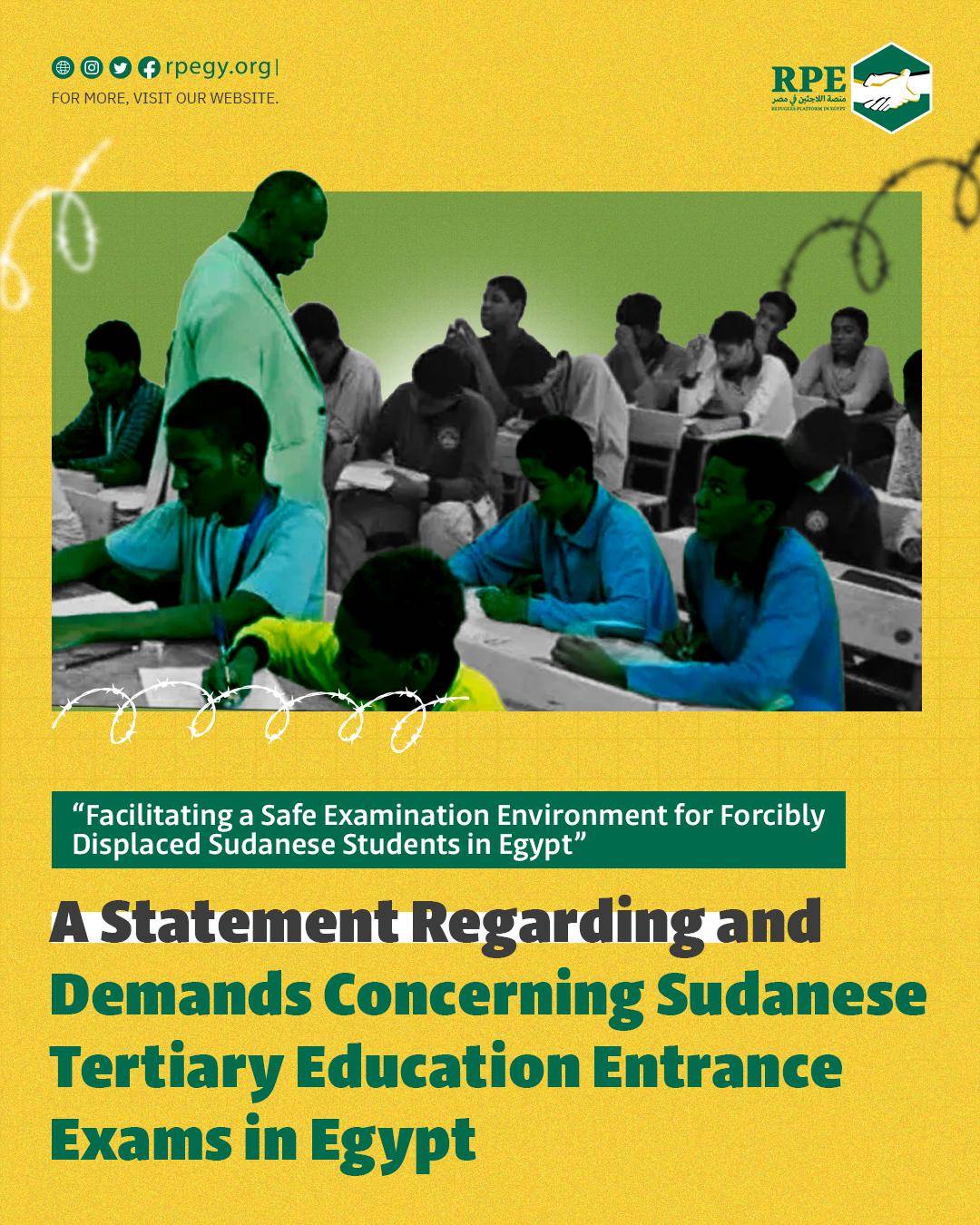 A Statement Regarding and Demands Concerning Sudanese Tertiary Education Entrance Exams in Egypt
